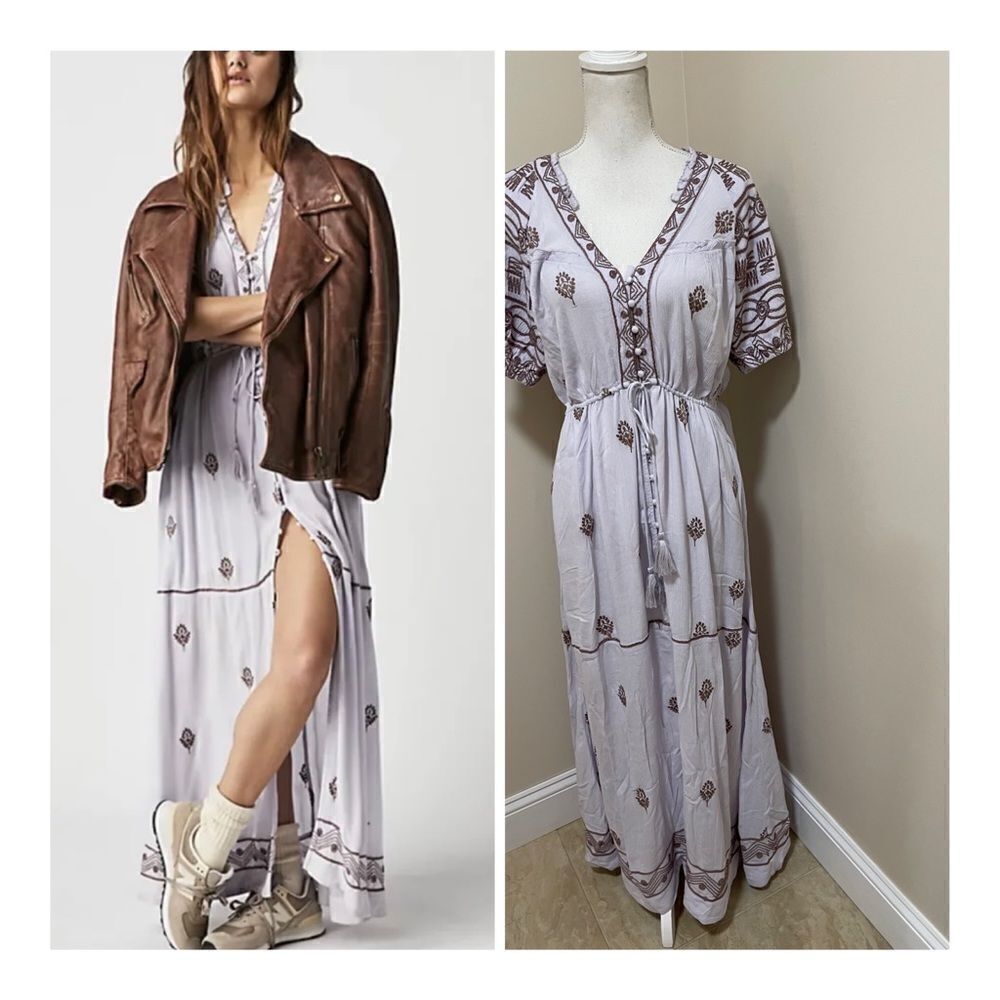 Nwt Free People Riley Embroidered Maxi Dress Size Xs Retail $188 New With Tag